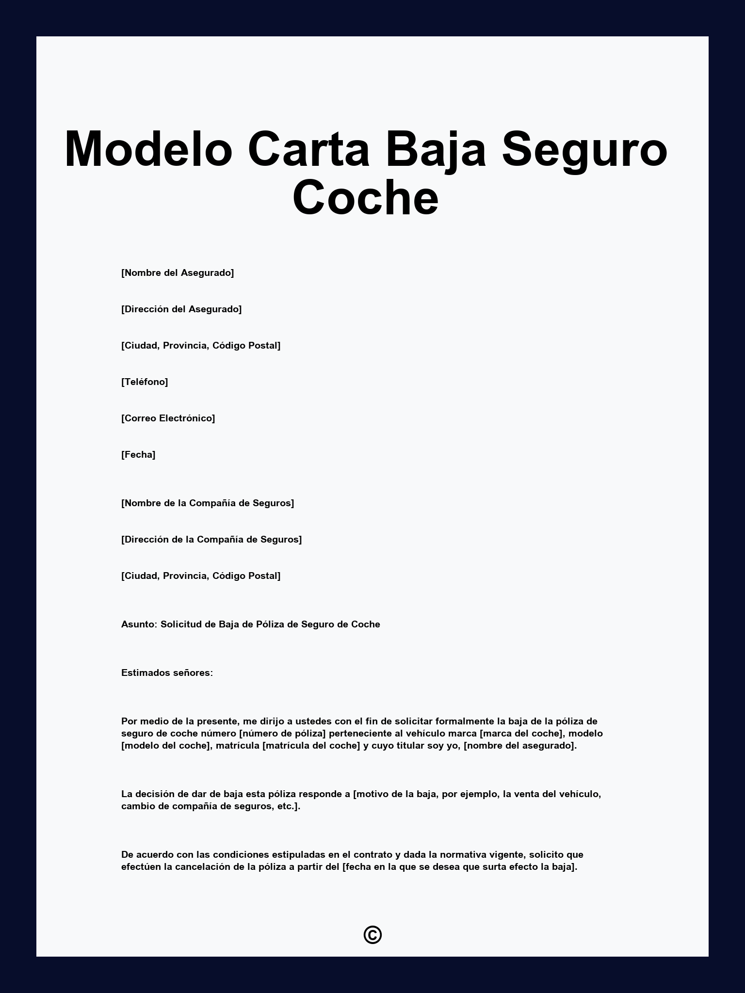 Modelo Carta Baja Seguro Coche