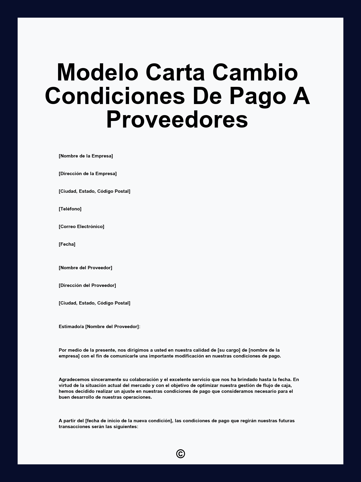 Modelo Carta Cambio Condiciones De Pago A Proveedores