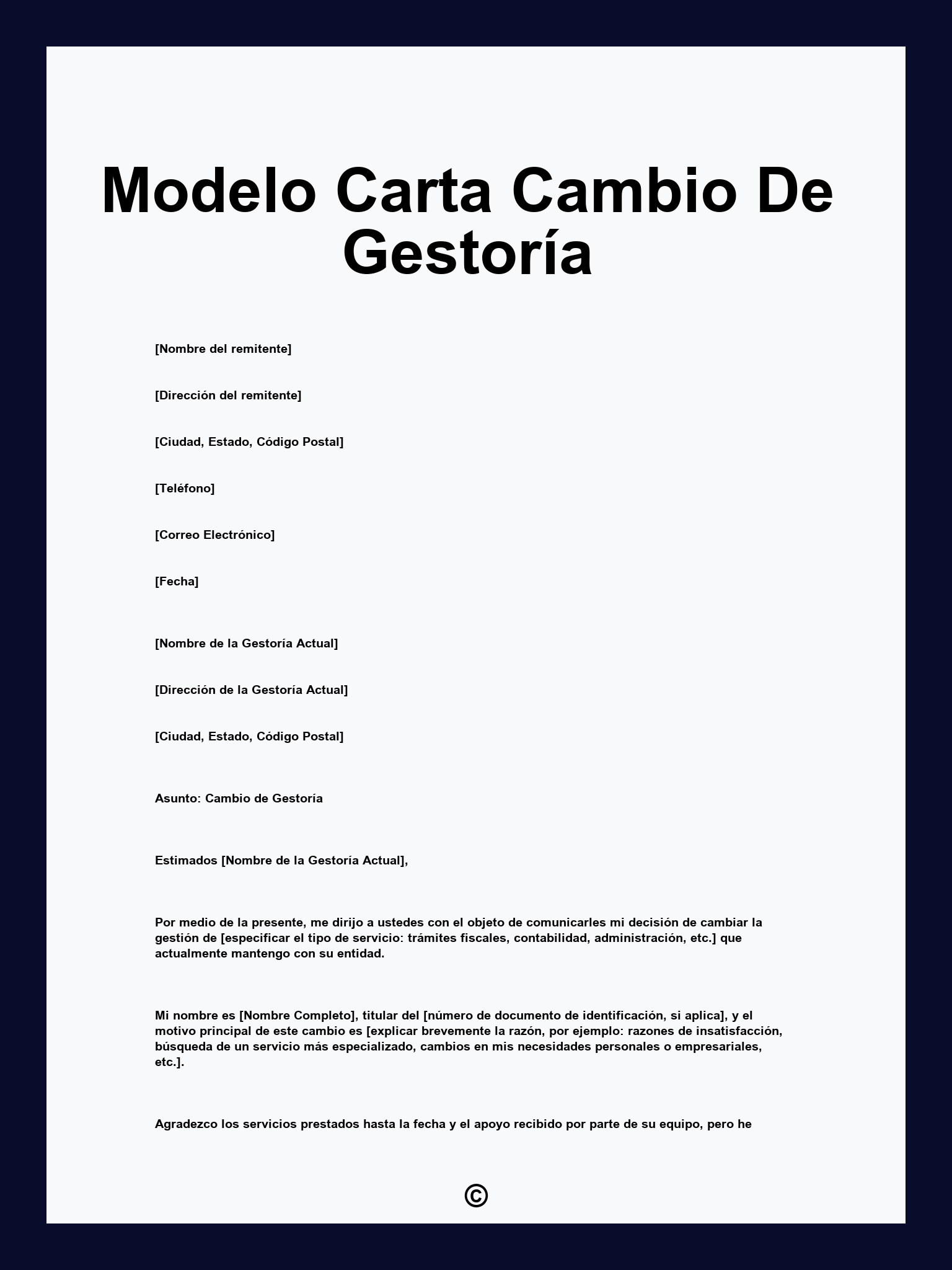 Modelo Carta Cambio De Gestoría