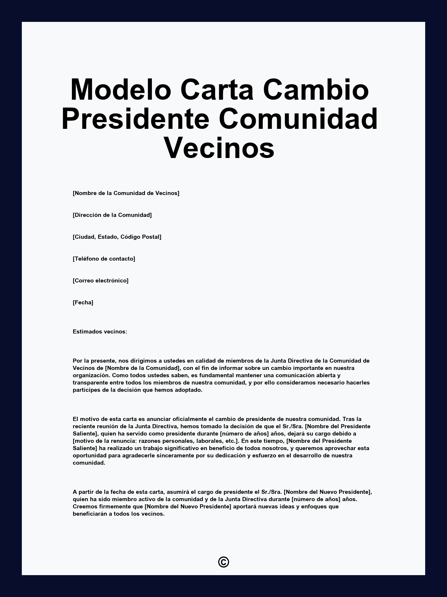 Modelo Carta Cambio Presidente Comunidad Vecinos