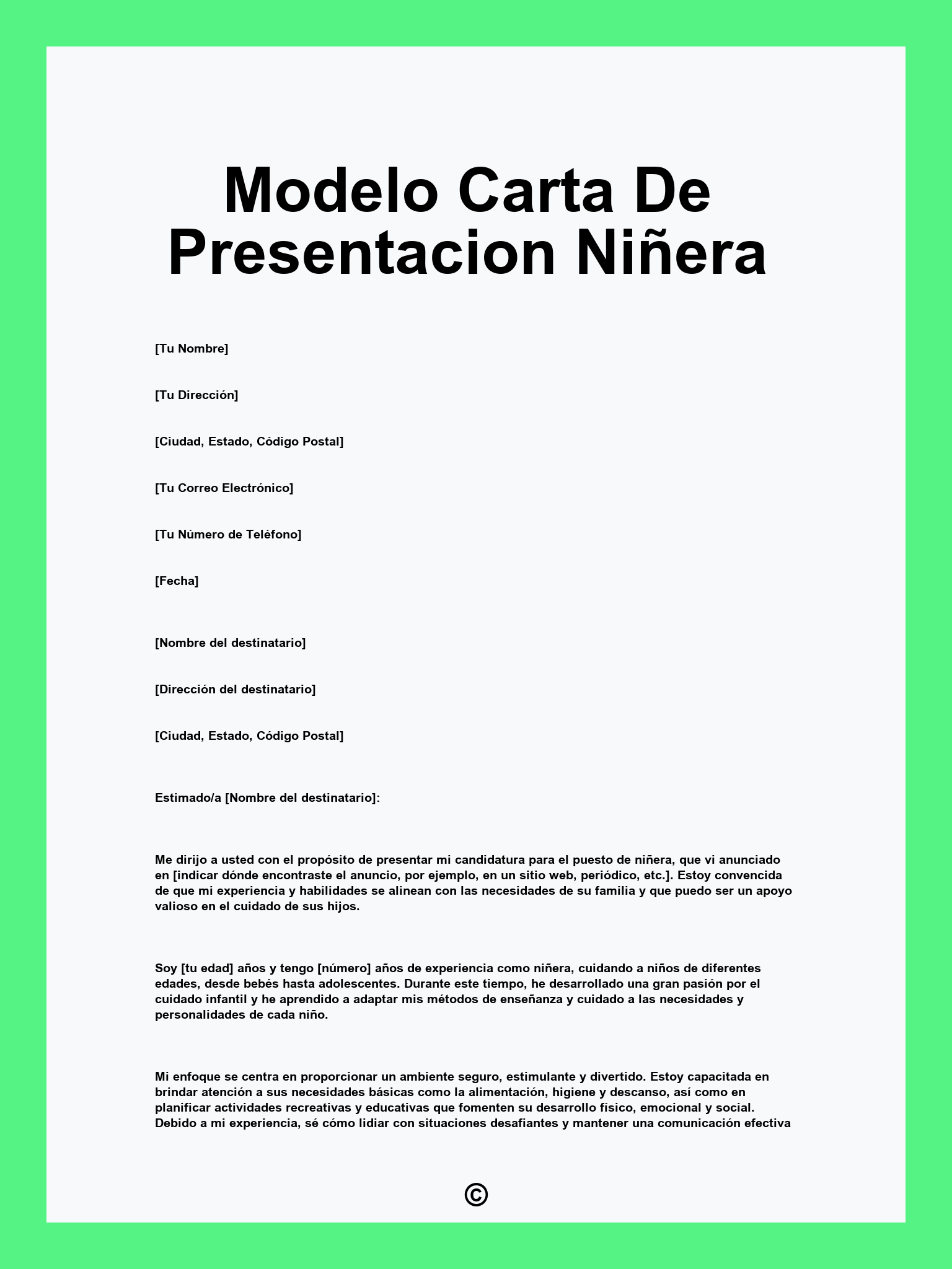 Modelo Carta De Presentacion Niñera