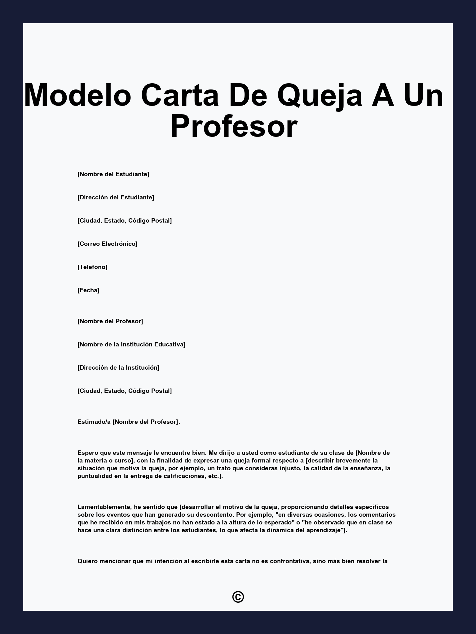 Modelo Carta De Queja A Un Profesor