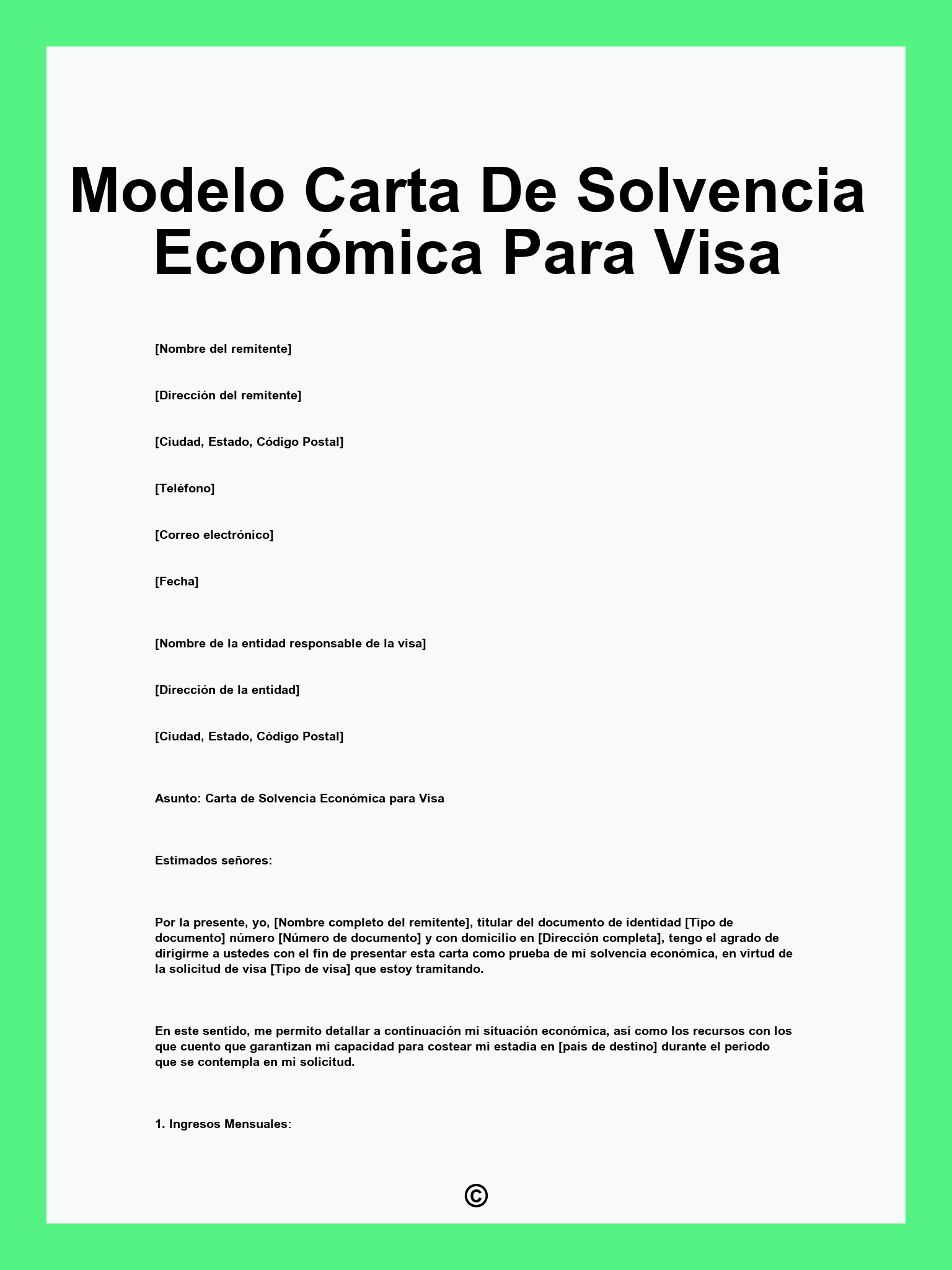 Modelo Carta De Solvencia Económica Para Visa