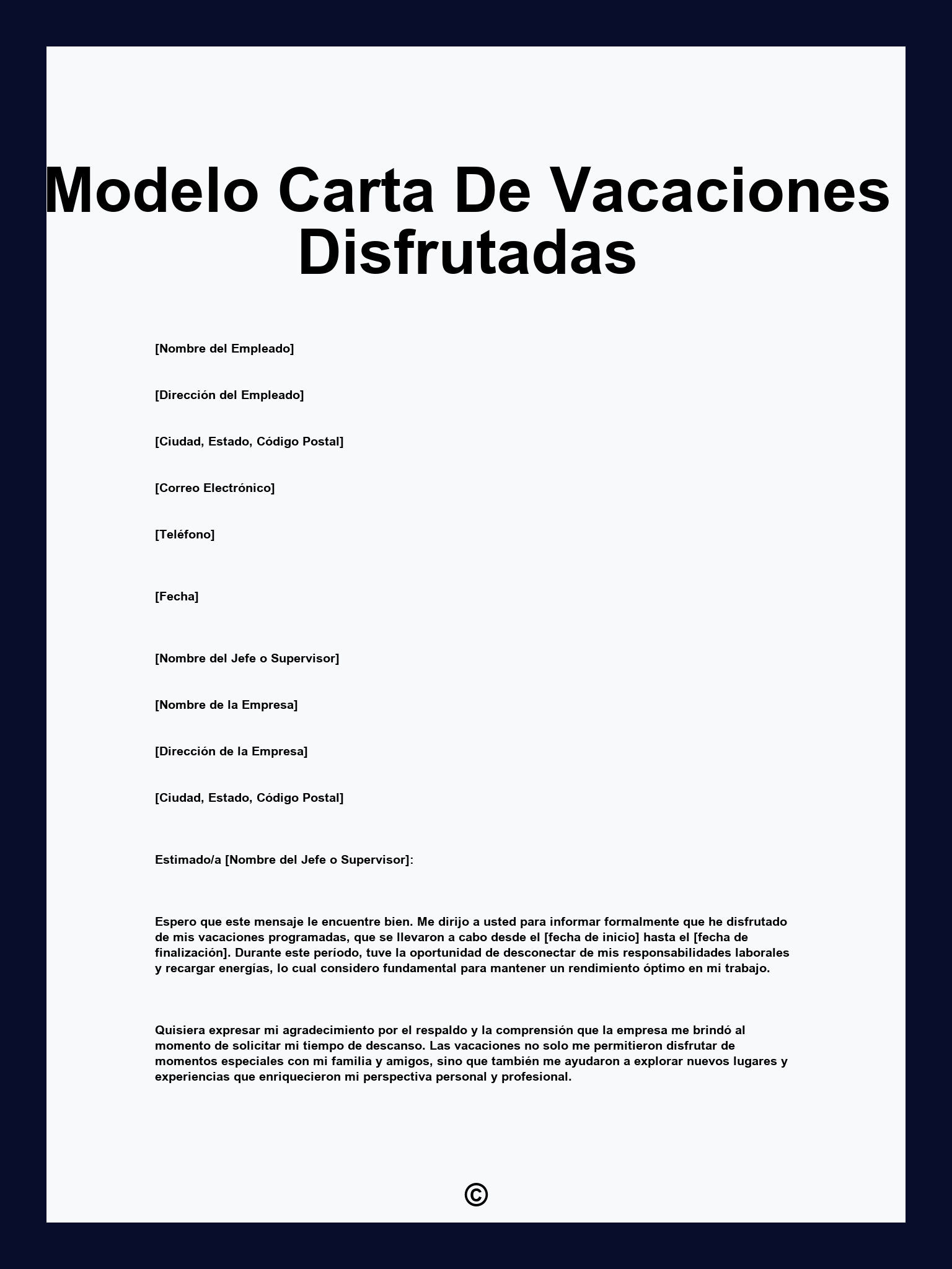 Modelo Carta De Vacaciones Disfrutadas