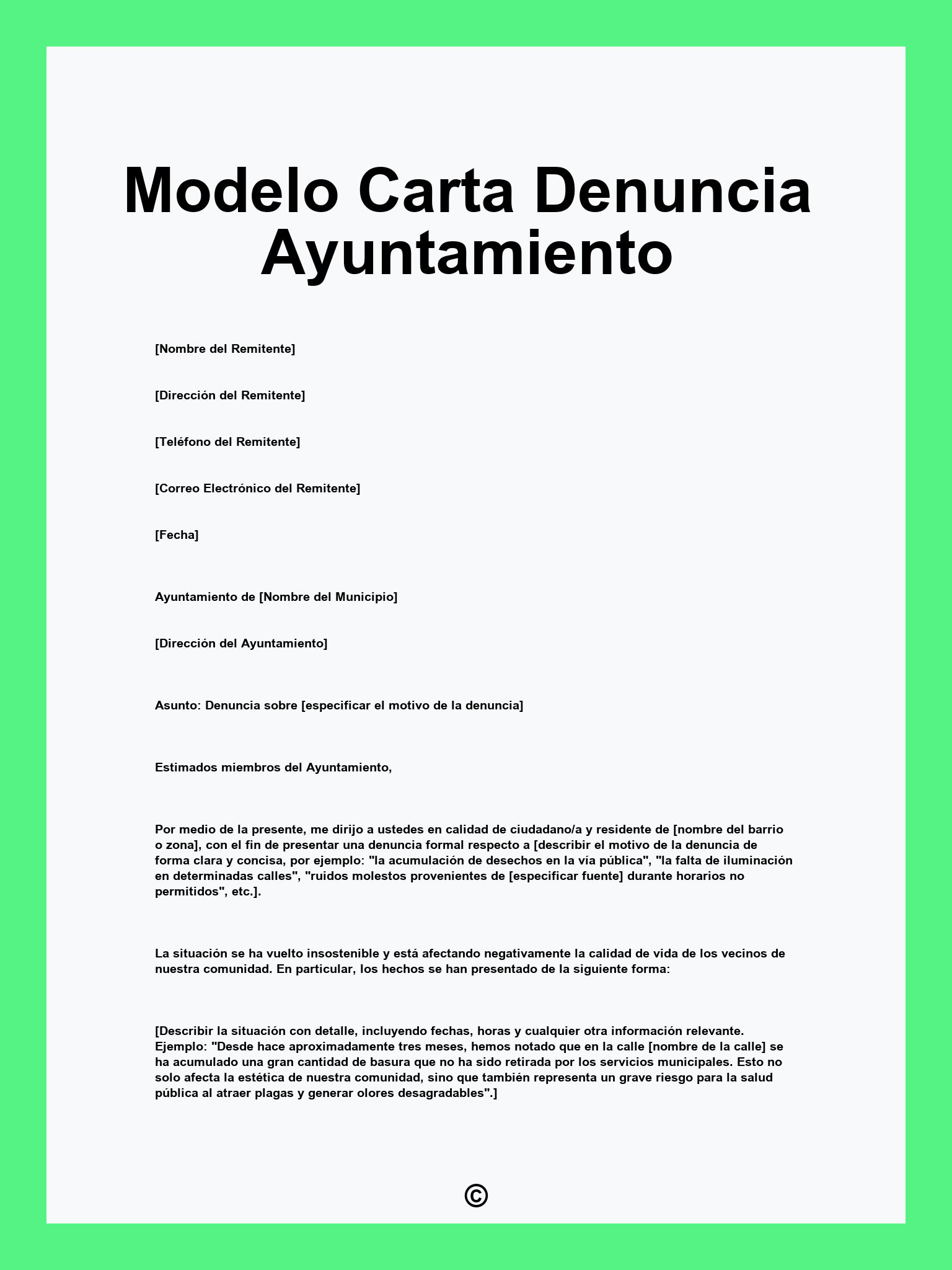 Modelo Carta Denuncia Ayuntamiento