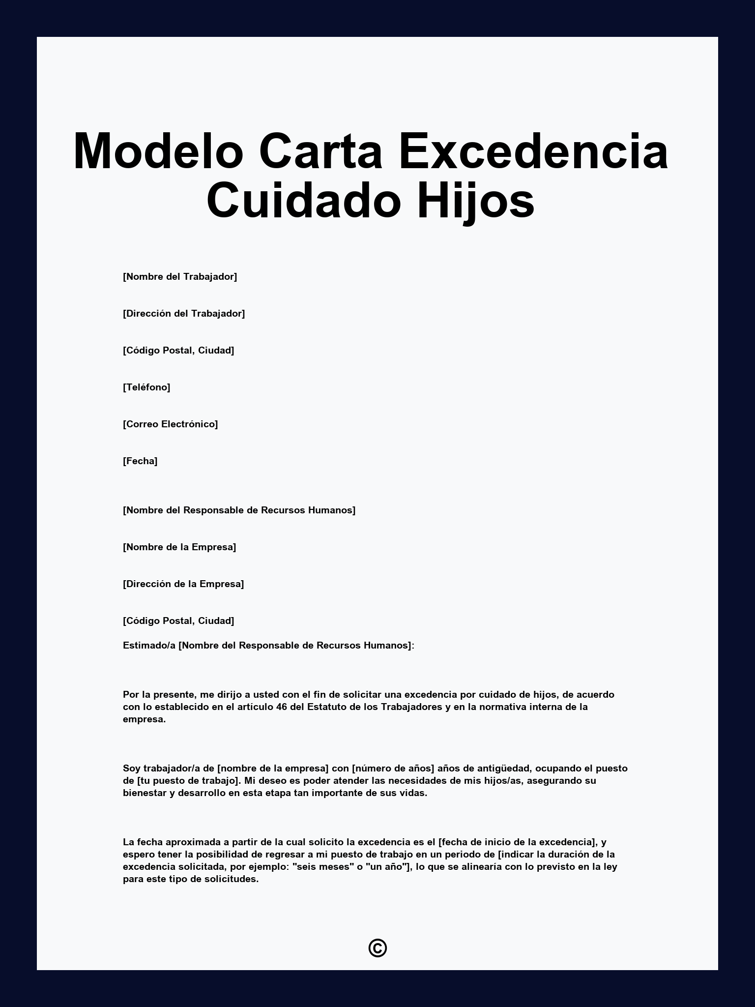 Modelo Carta Excedencia Cuidado Hijos