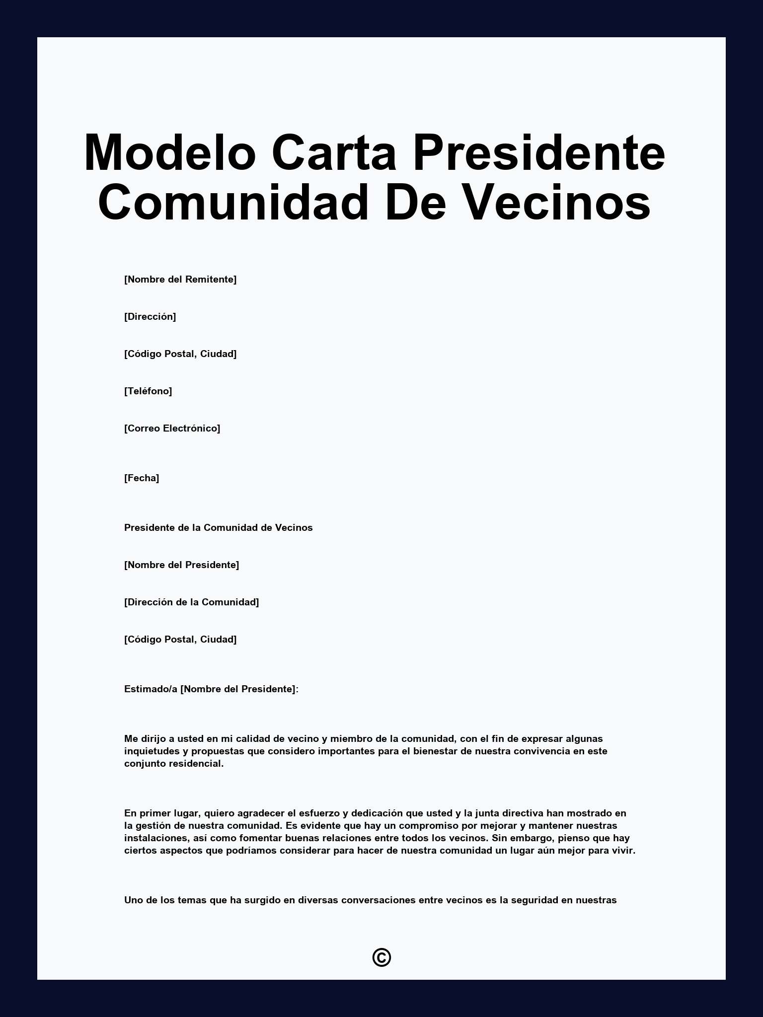Modelo Carta Presidente Comunidad De Vecinos