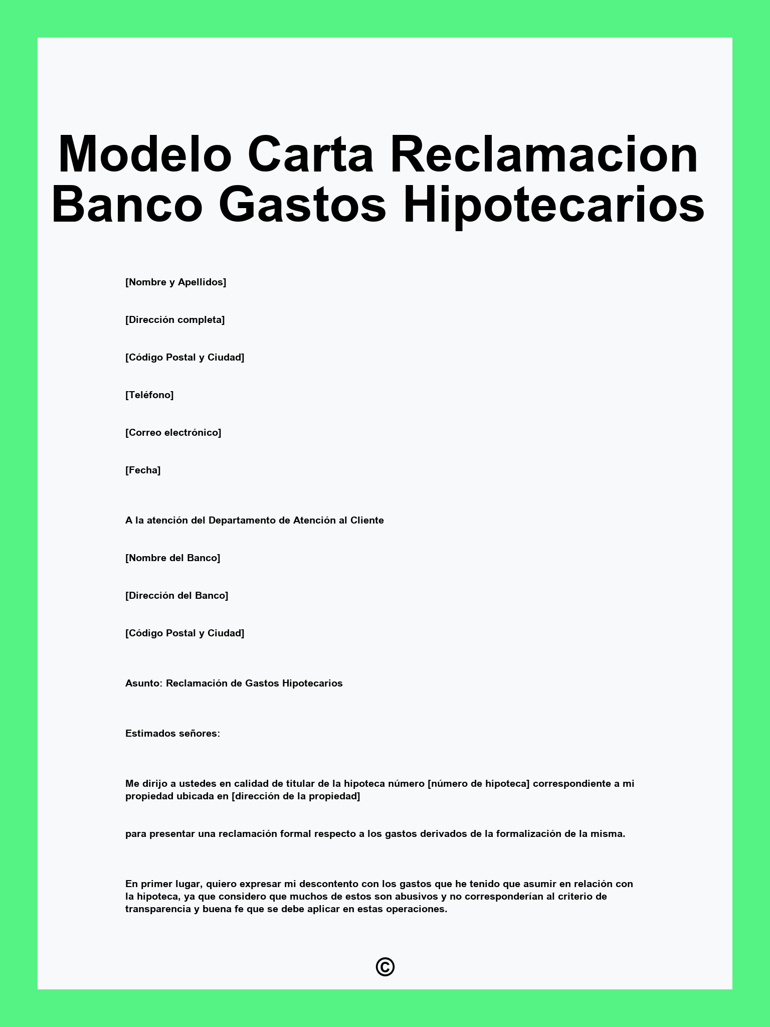 Modelo Carta Reclamacion Banco Gastos Hipotecarios