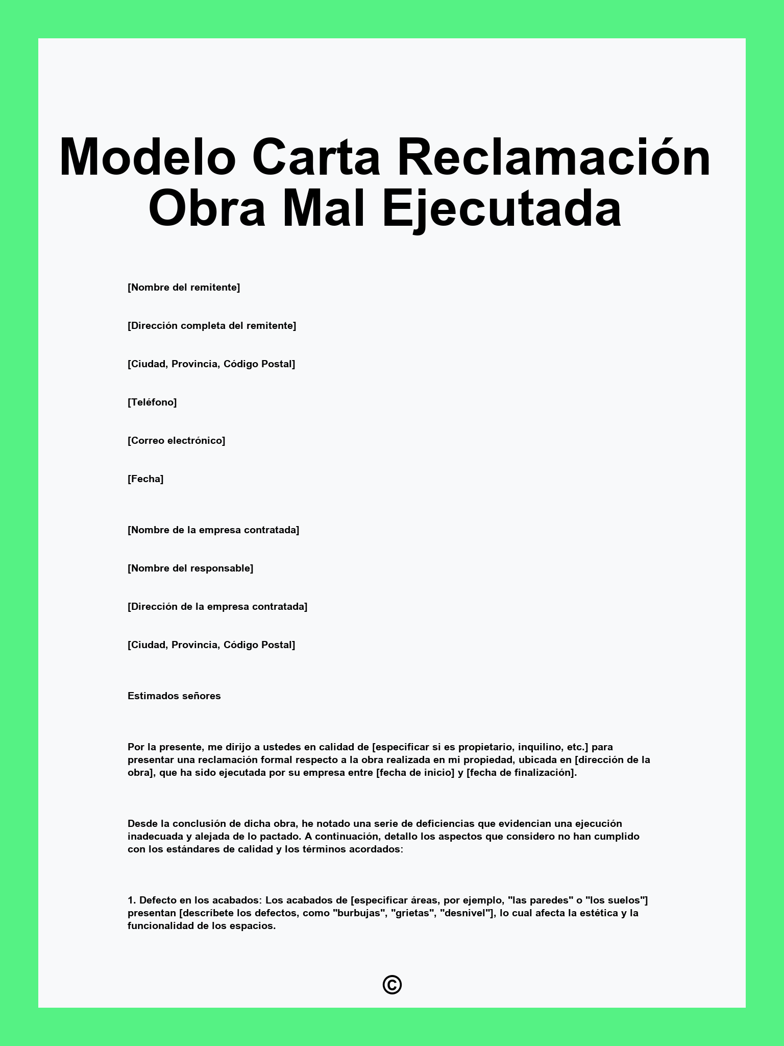 Modelo Carta Reclamación Obra Mal Ejecutada