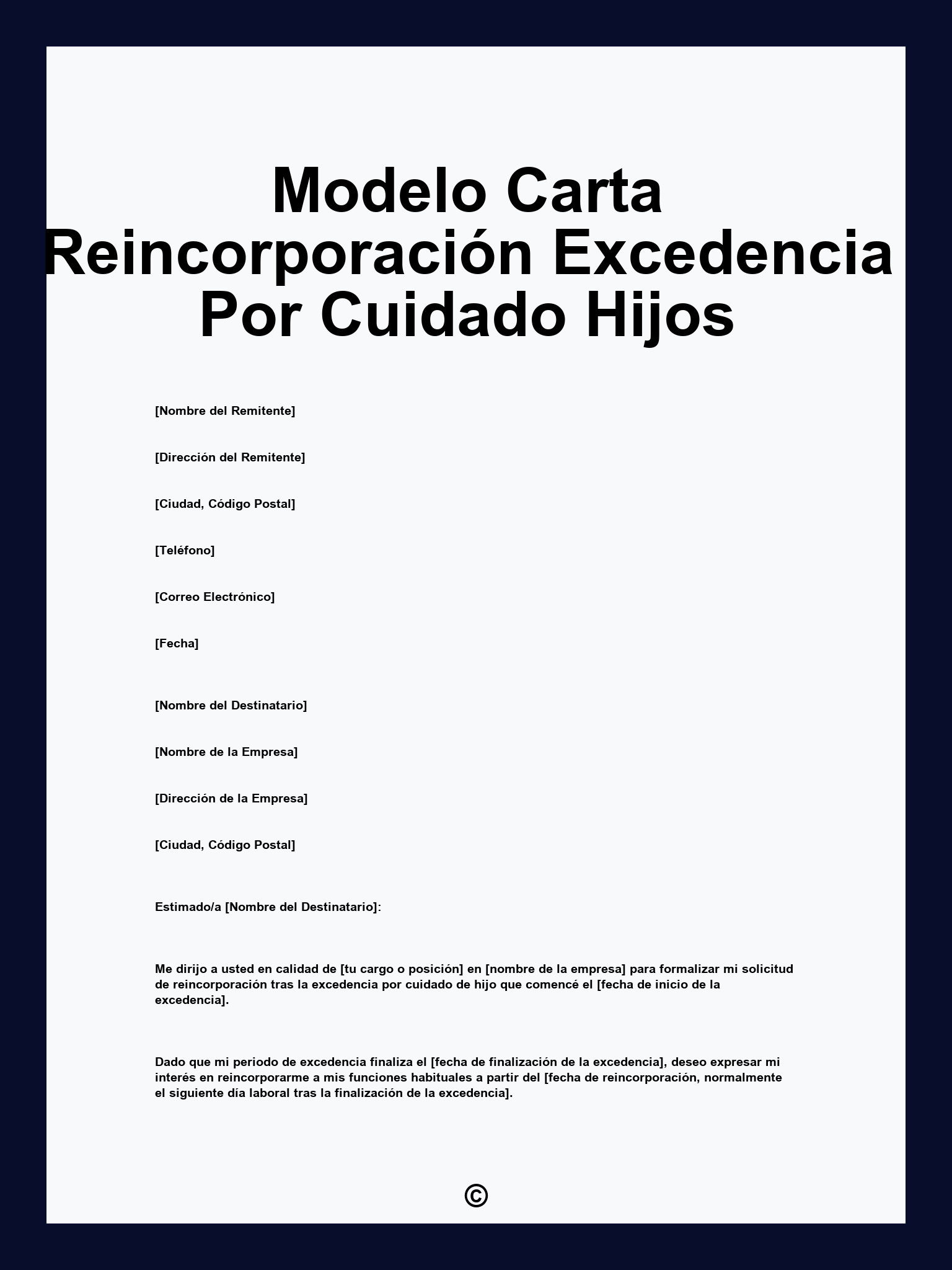 Modelo Carta Reincorporación Excedencia Por Cuidado Hijos