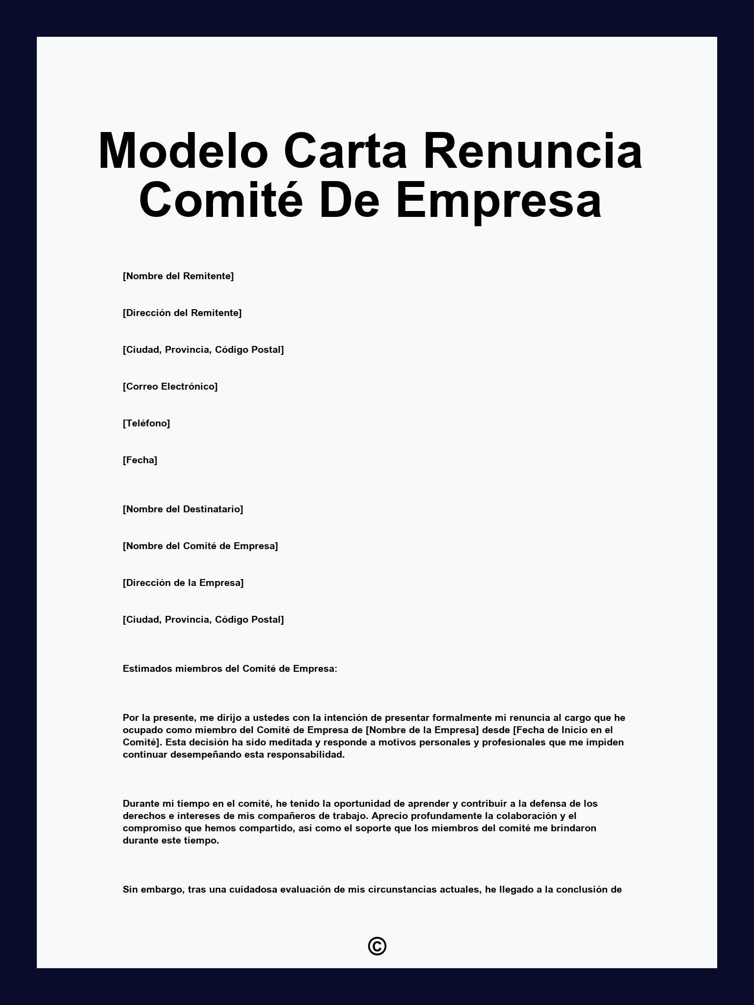 Modelo Carta Renuncia Comité De Empresa