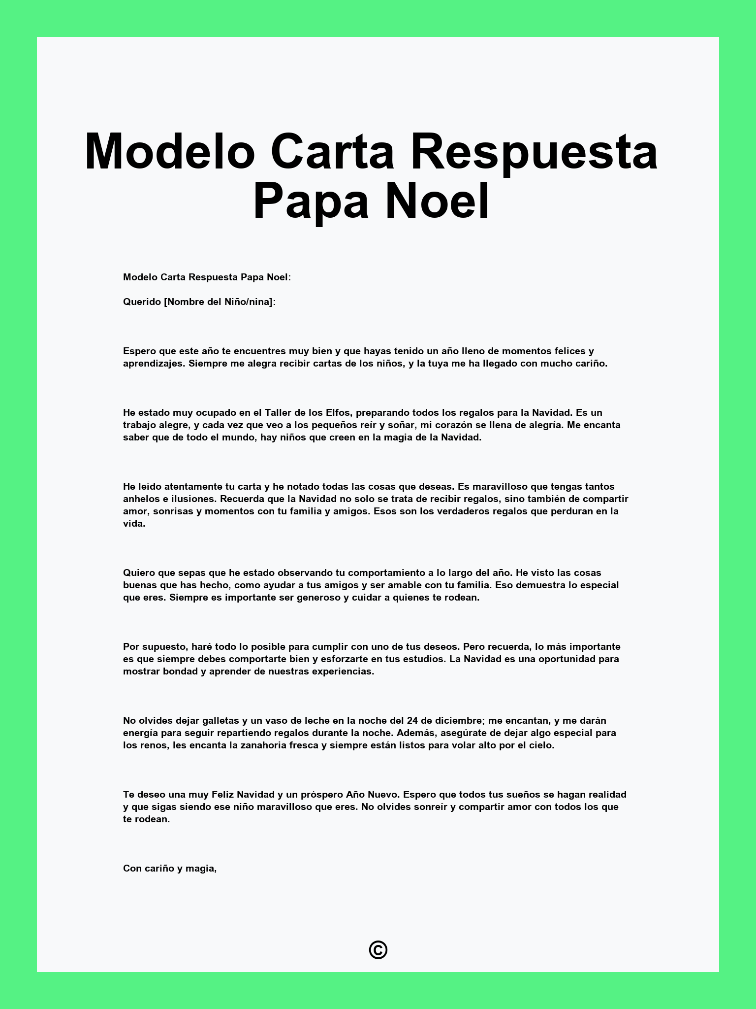 Modelo Carta Respuesta Papa Noel