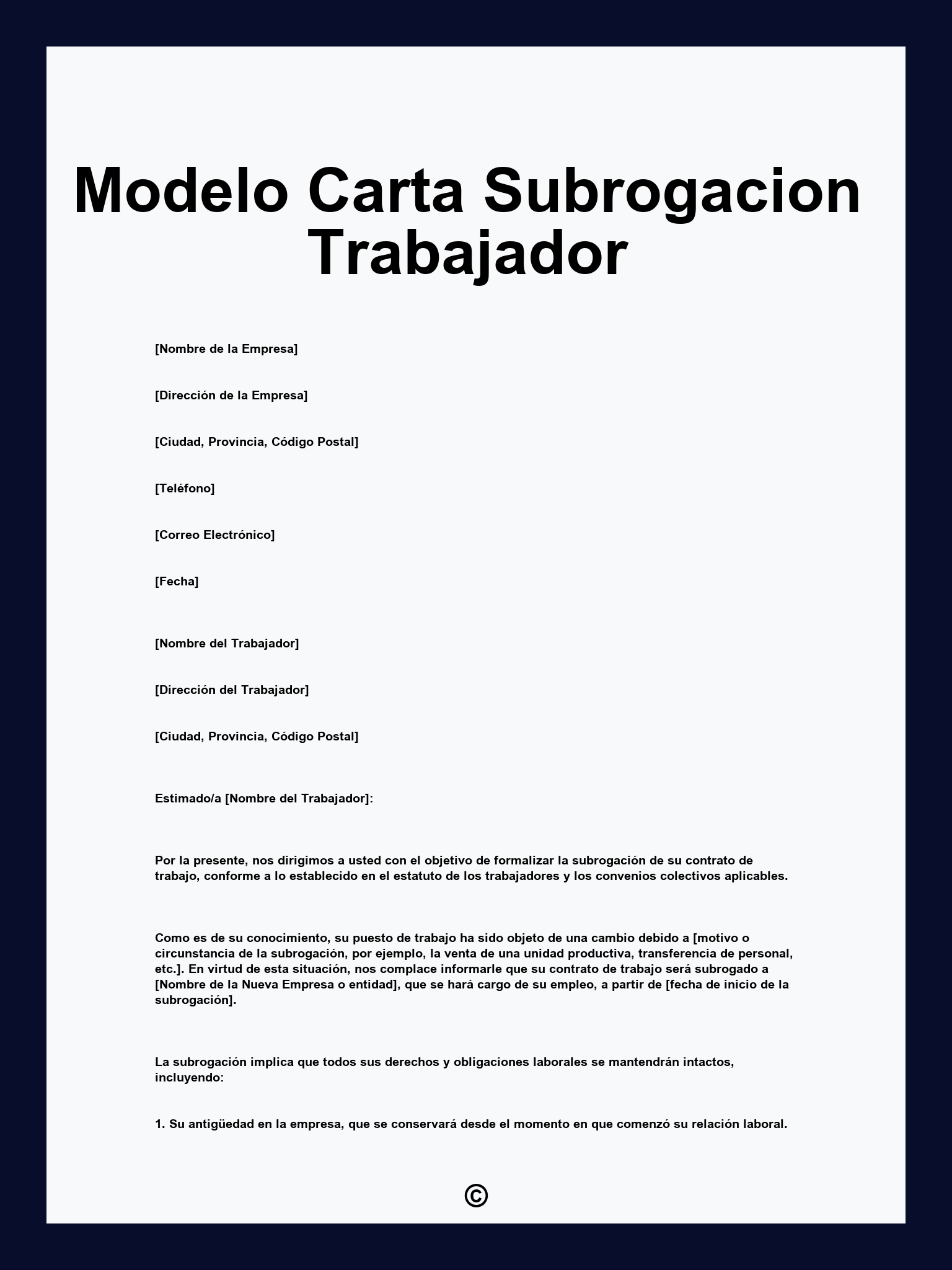 Modelo Carta Subrogacion Trabajador