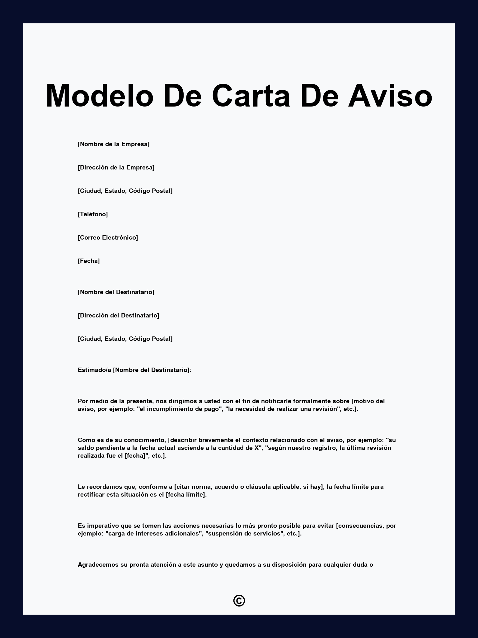 Modelo De Carta De Aviso