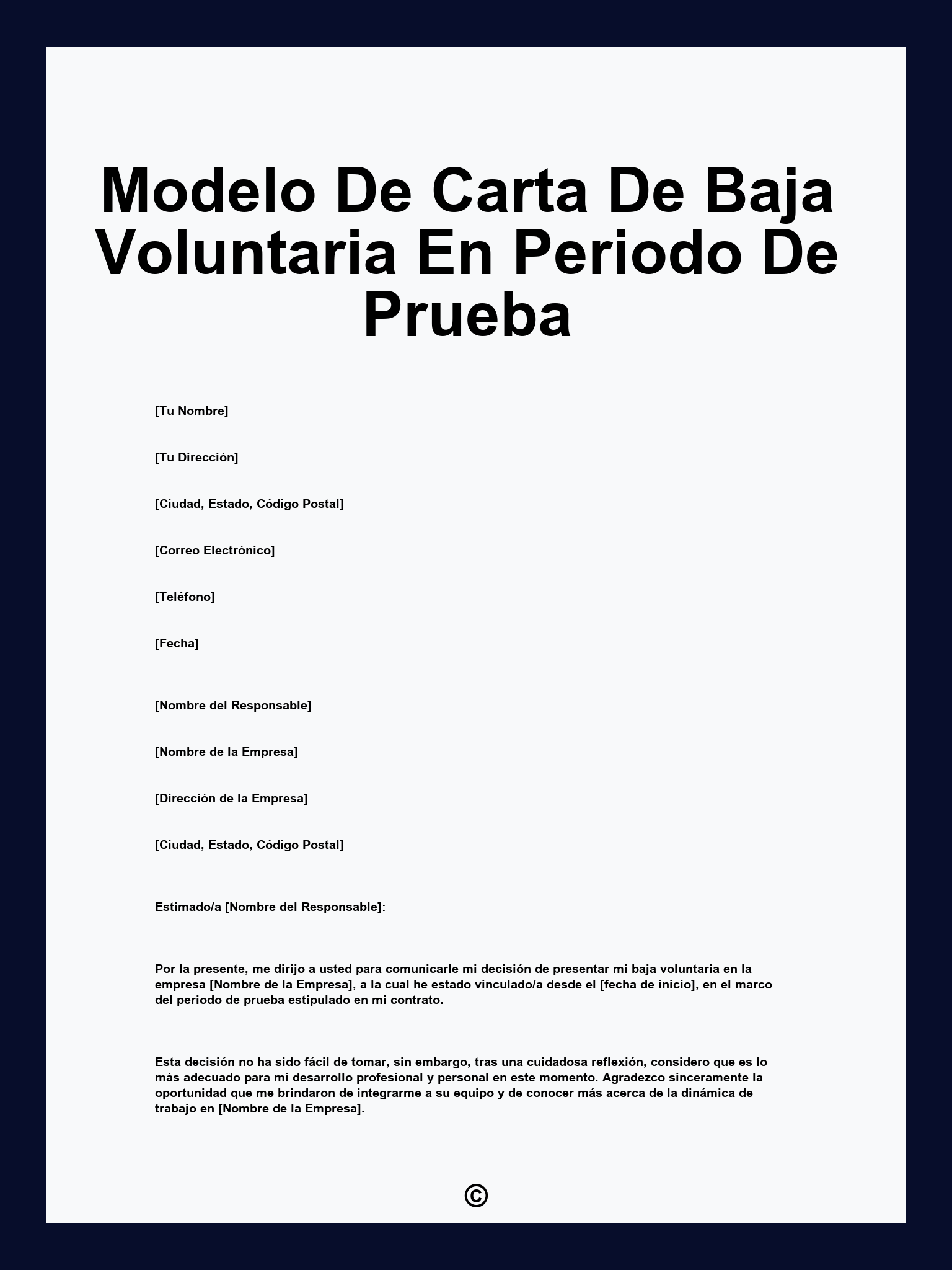 Modelo De Carta De Baja Voluntaria En Periodo De Prueba