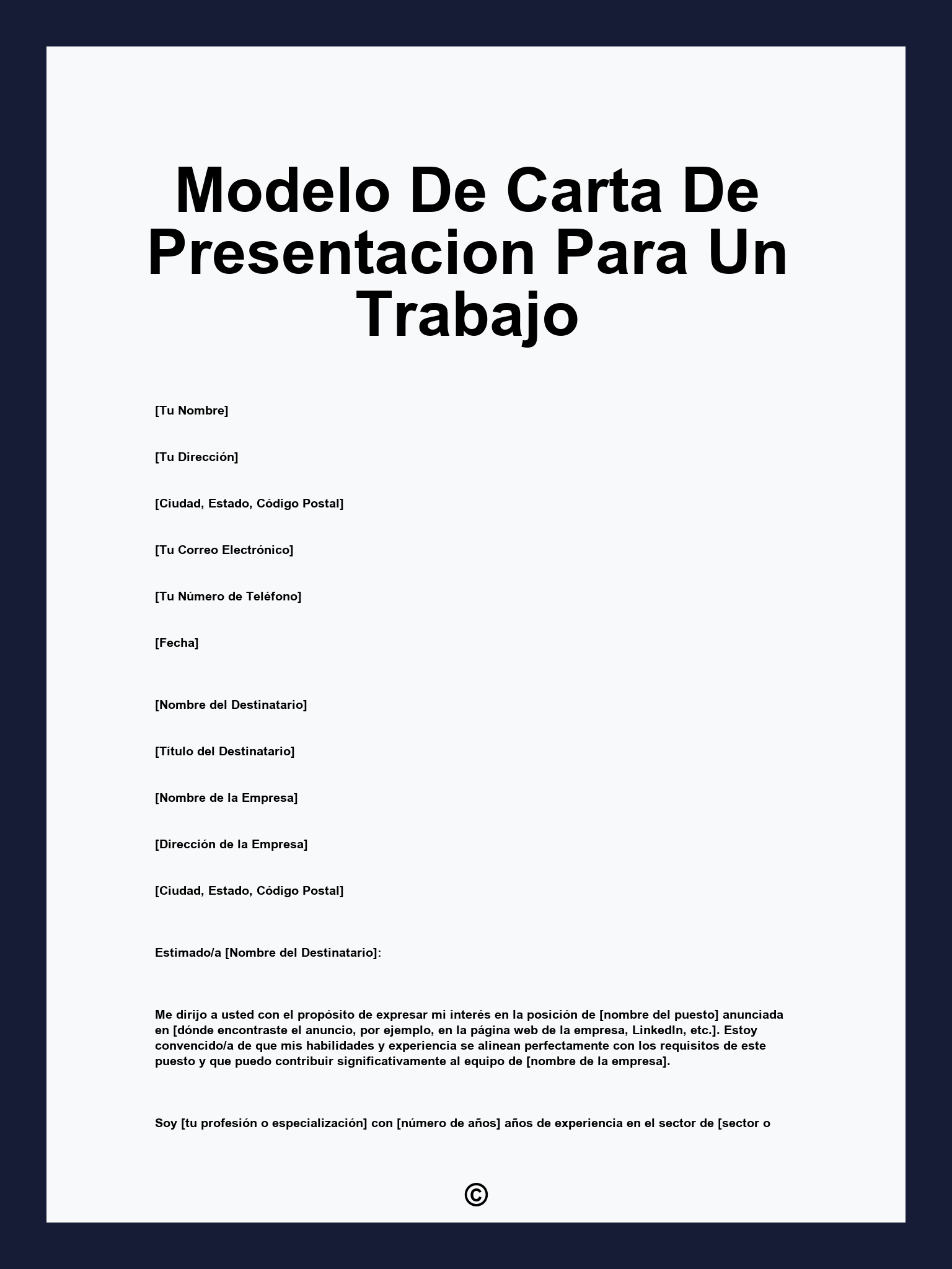 Modelo De Carta De Presentacion Para Un Trabajo
