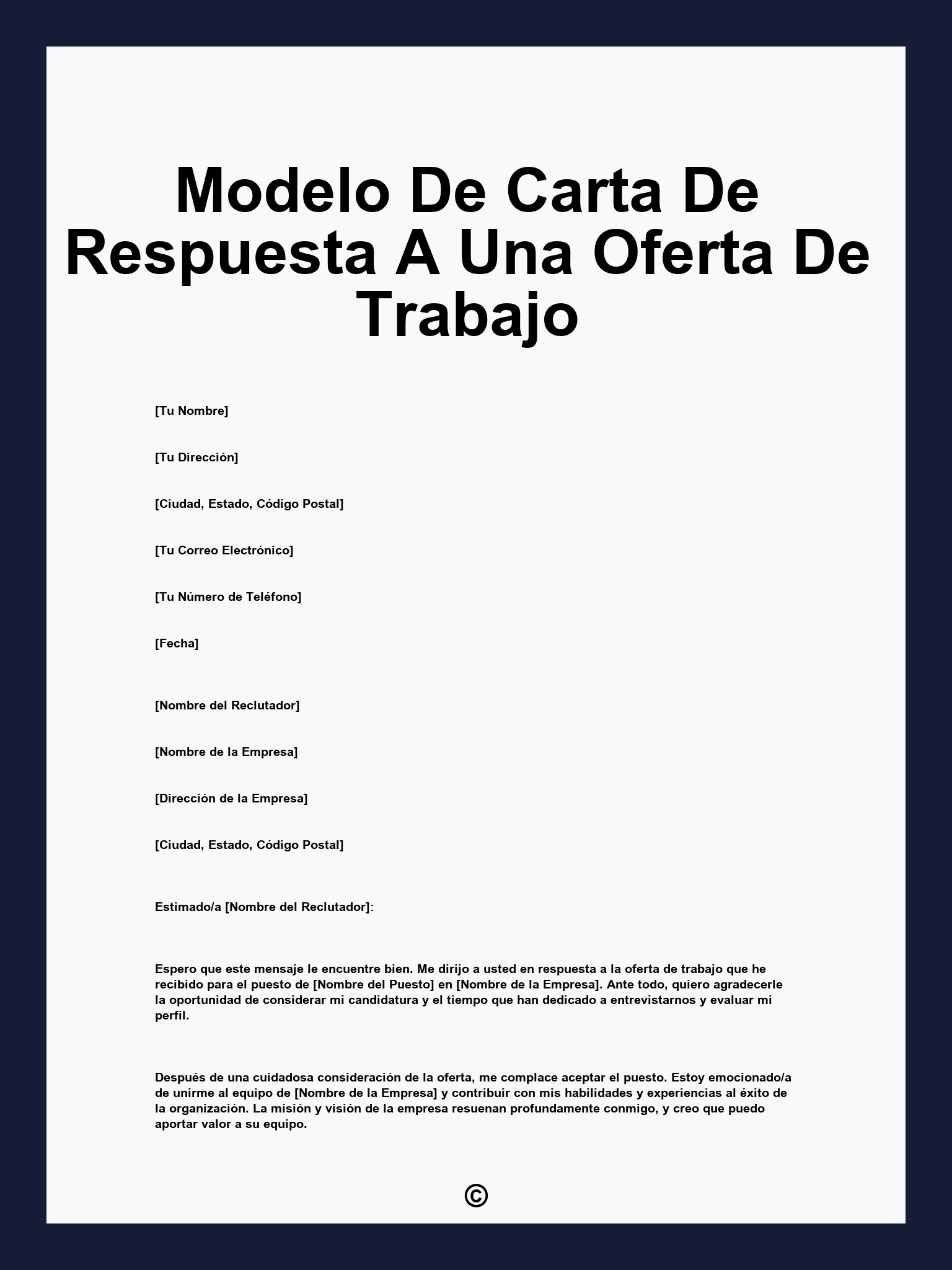 Modelo De Carta De Respuesta A Una Oferta De Trabajo