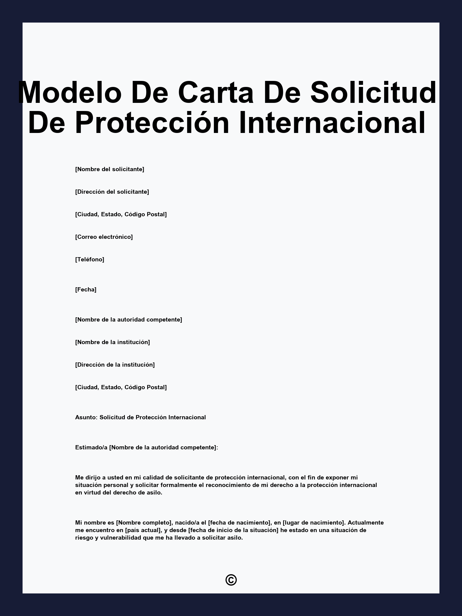 Modelo De Carta De Solicitud De Protección Internacional