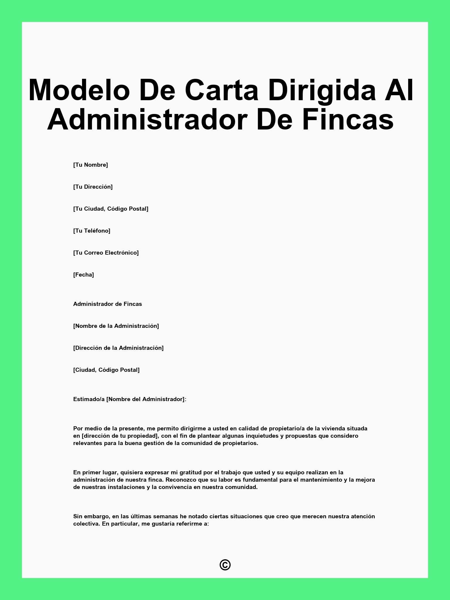 Modelo De Carta Dirigida Al Administrador De Fincas