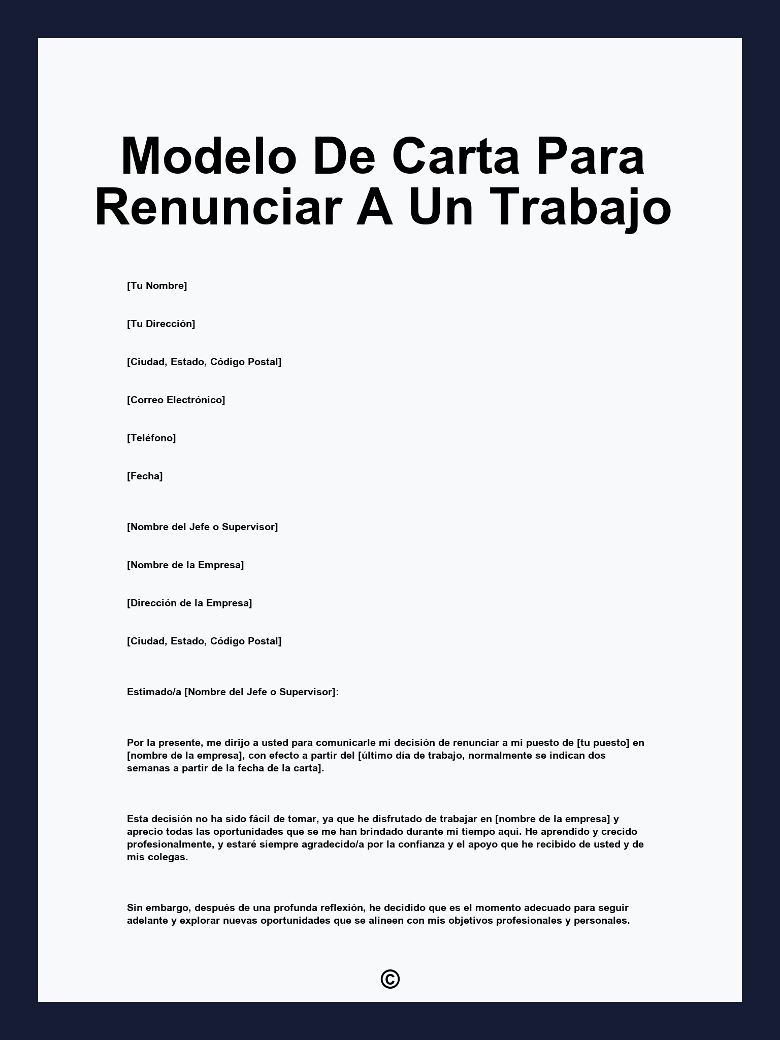 Modelo De Carta Para Renunciar A Un Trabajo