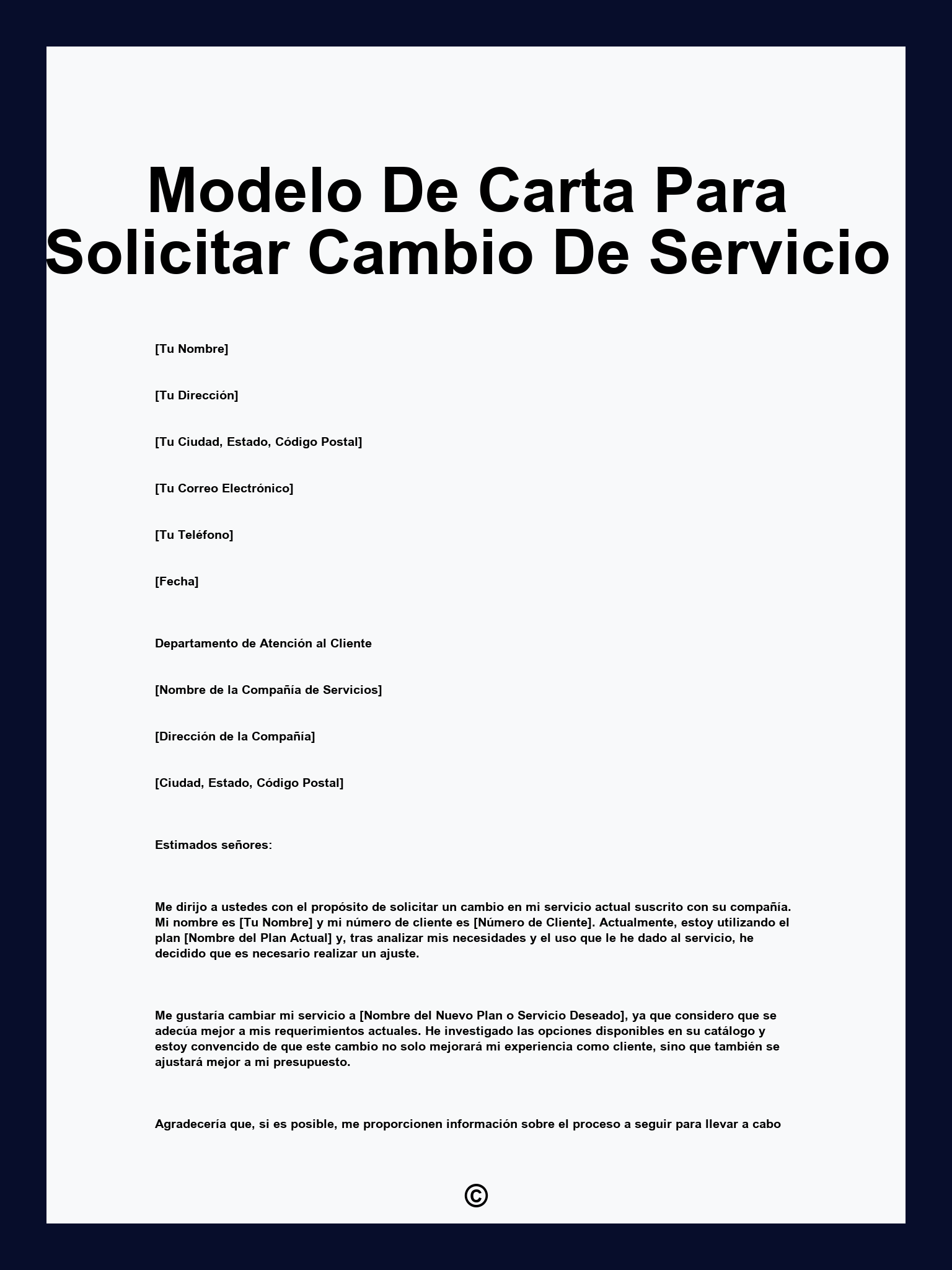 Modelo De Carta Para Solicitar Cambio De Servicio