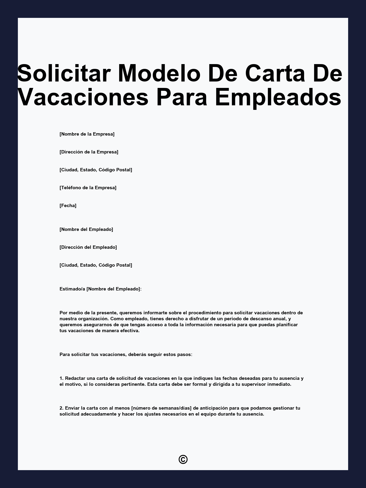 Solicitar Modelo De Carta De Vacaciones Para Empleados