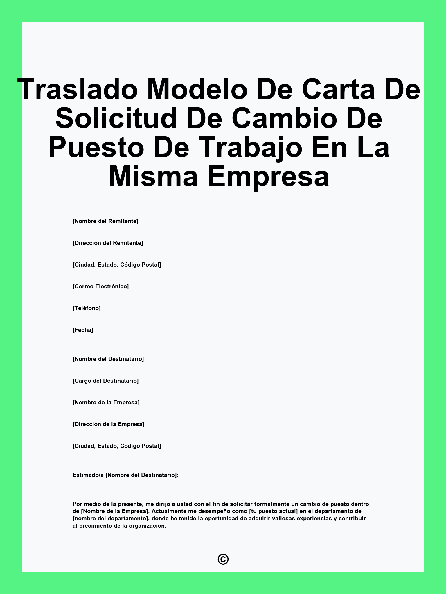 Traslado Modelo De Carta De Solicitud De Cambio De Puesto De Trabajo En La Misma Empresa